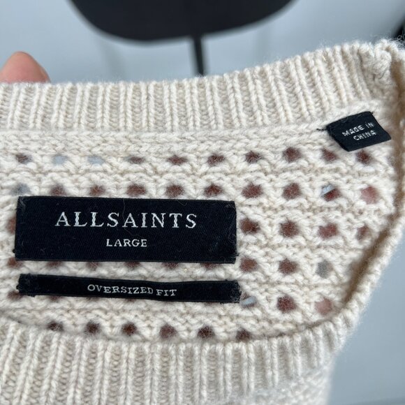 AllSaints Iden Crew Oversized Wool Sweater Eyelet Creamy White Size L‎ - Picture 10 of 12